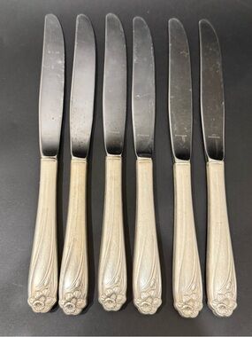 6pcs Vintage 1847 Rogers Bros IS Daffodil Silver-plated 9 1/2” Dinner Knives